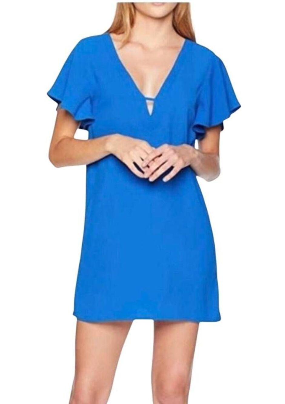 Jack BB Dakota Dress Women's Size XS True Blue Mini Shift V-Neck